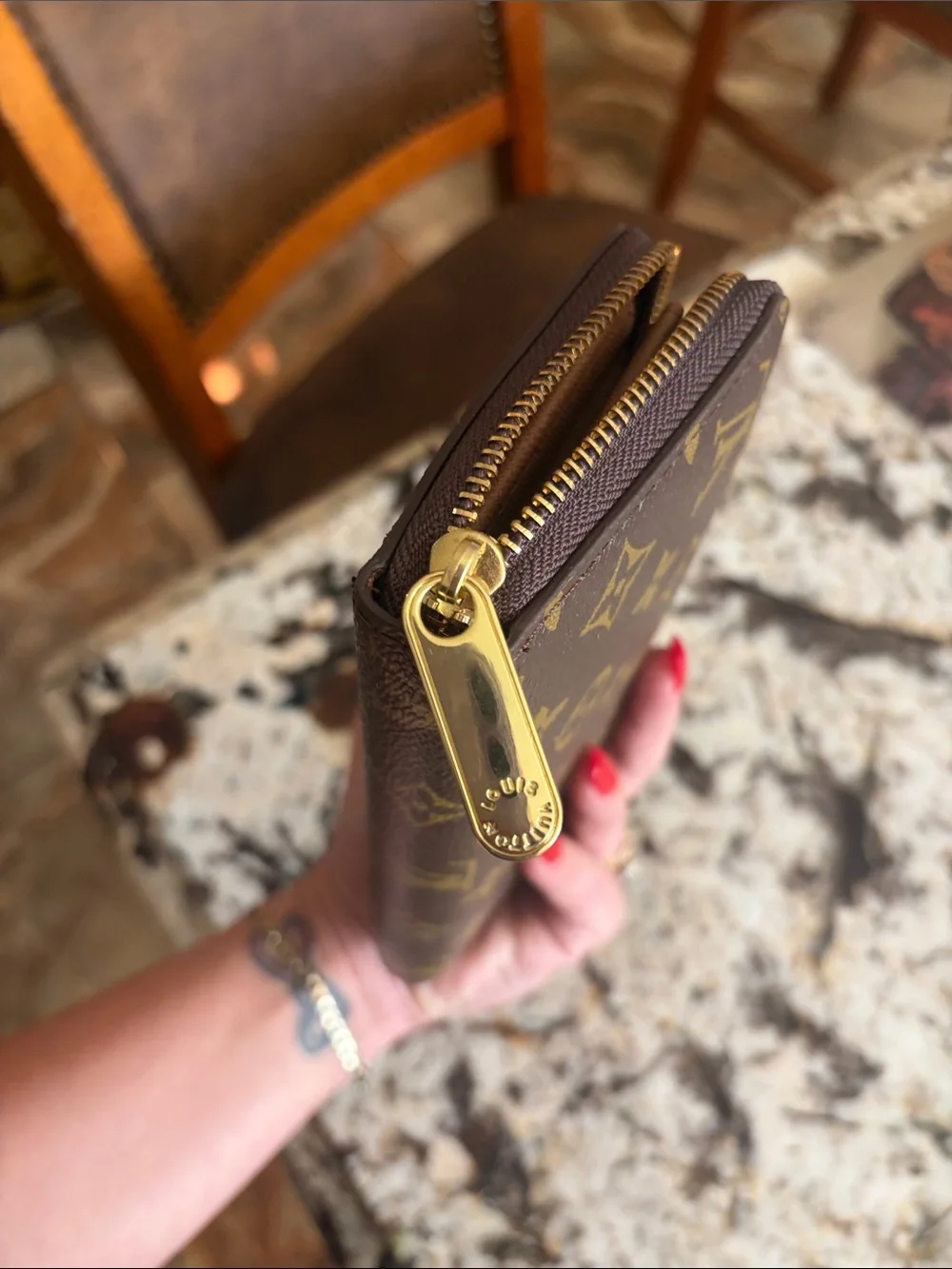 Louis Vuitton Monogram Canvas Zip Wallet in Brown and Gold